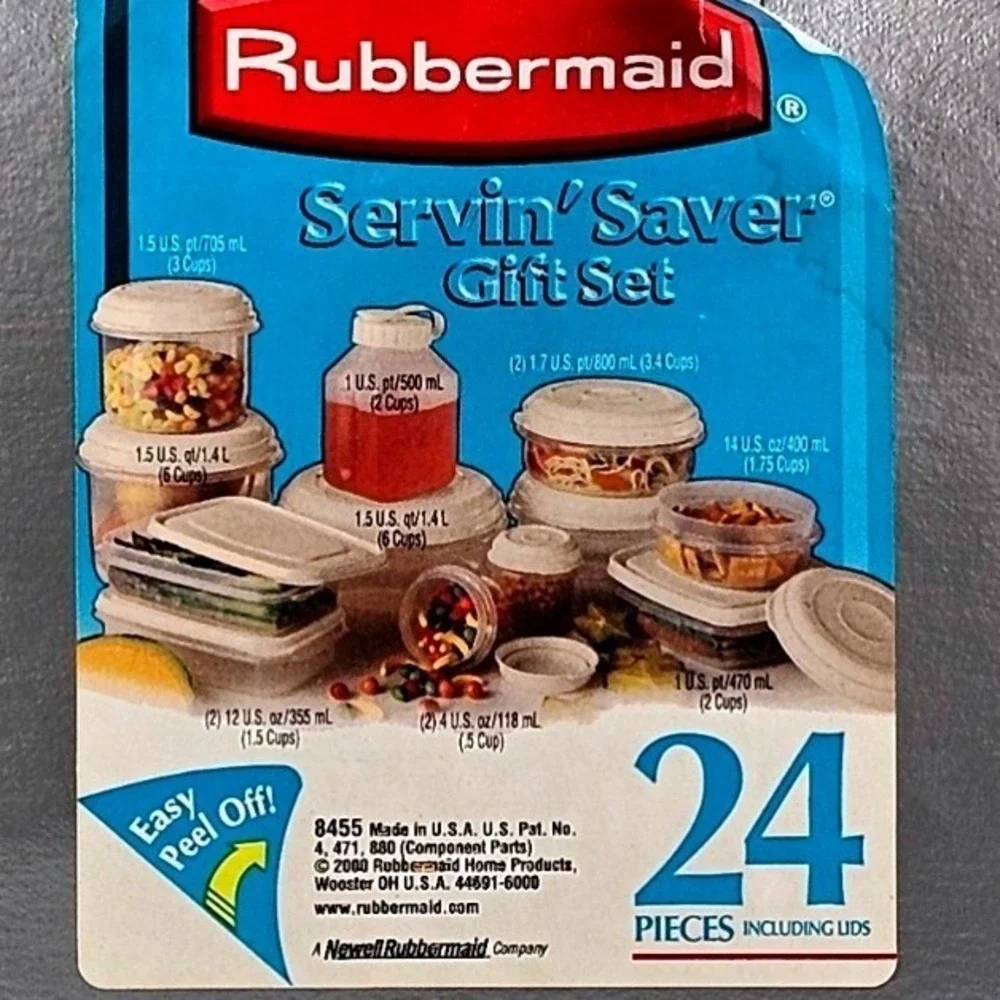 Vintage NEW Rubbermaid Servin Saver 24 Piece Food Storage Set 8455 Almond Lids